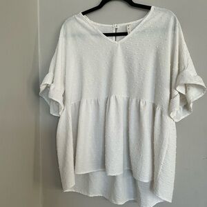 MTS White Swiss Dot Babydoll Blouse Flowy Ruffle Sleeve Boho Top Women’s S